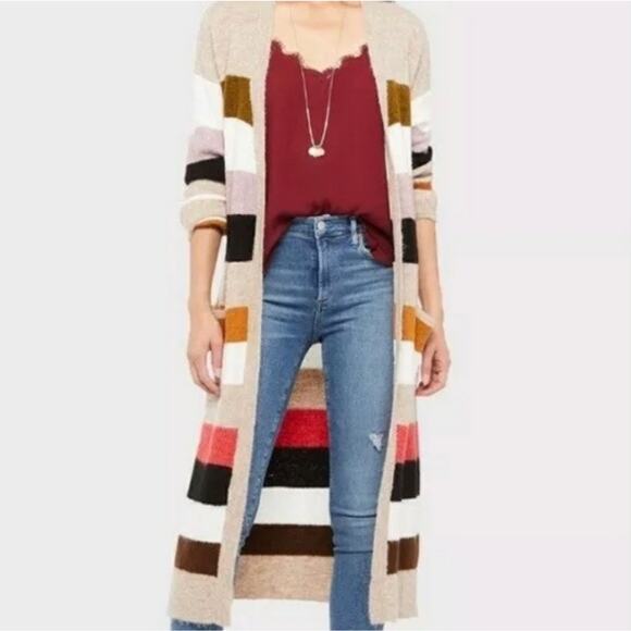 Allison Joy Open Front Gabby Stripe Sweater Cardigan Duster - Picture 2 of 10